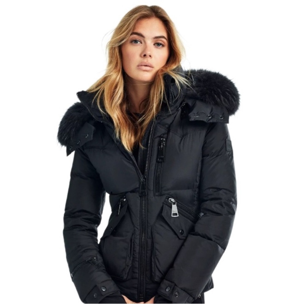 SAM Black Jetset Puffer Coat With Detachable Fur Hood. Size small
